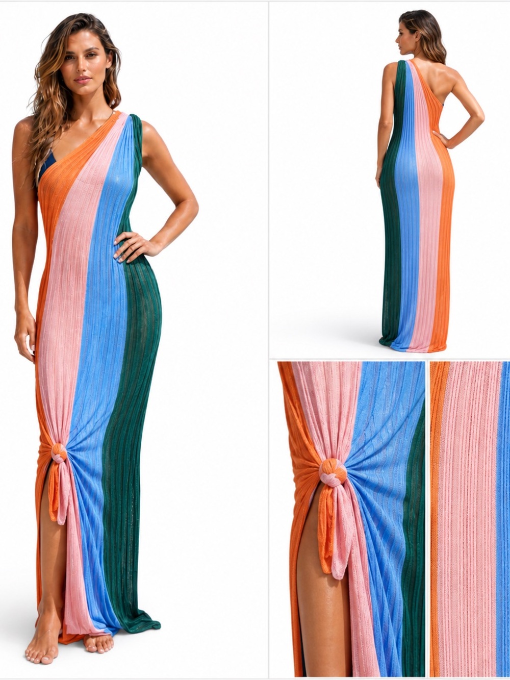 Anthropologie Cecilia Prado Georgia Maxi Dress One Shoulder Color Block Knit XS